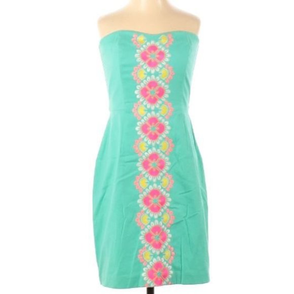 Vineyard Vines Dresses & Skirts - Vineyard Vines Womens Dress Green M Caribbean Floral Embroidered Strapless Back